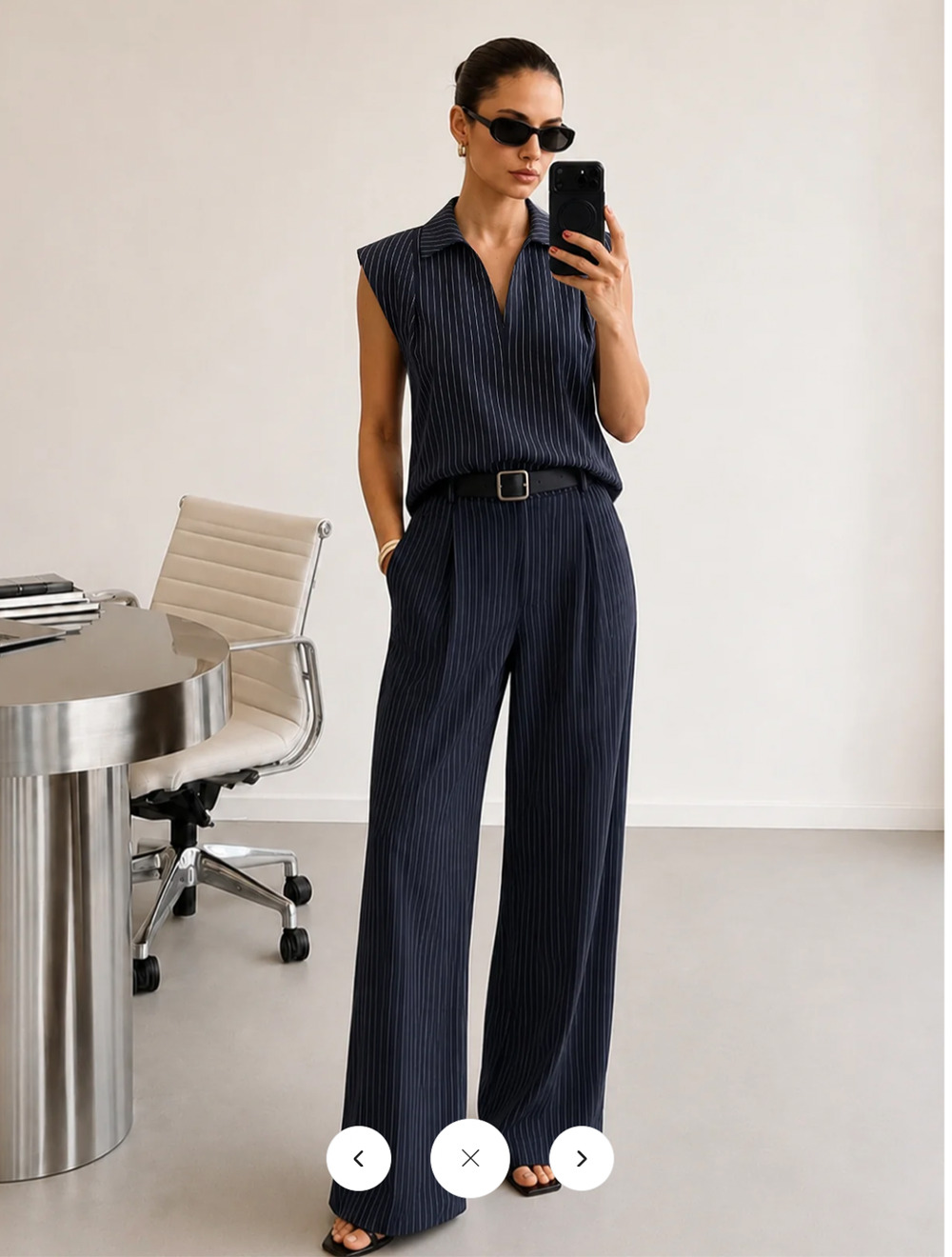NWT Commense Pinstriped Sleeveless Shirt & Pants Set Sz M